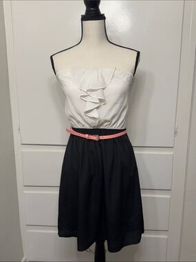 black and white dress express Tipped Short Sleeve Novelty Button Midi Sweater Dress